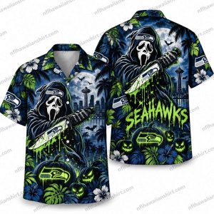 Seattle Seahawks Ghostface Knife Halloween Hawaiian Shirt