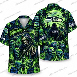 Seattle Seahawks Green Reaper Skulls Halloween Hawaiian Shirt