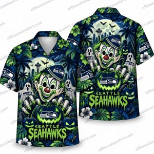 Seattle Seahawks Horror Clown Ghosts Halloween Hawaiian Shirt