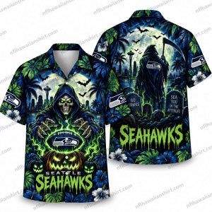 Seattle Seahawks Reaper Graveyard Halloween Hawaiian Shirt