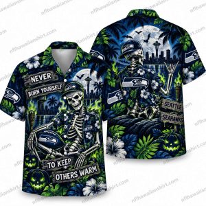 Seattle Seahawks Skeleton Warmth Halloween Hawaiian Shirt