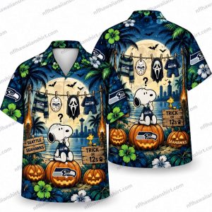 Seattle Seahawks Snoopy Trick-or-Treat Halloween Hawaiian Shirt