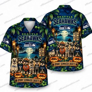 Seattle Seahawks Spooky Schnauzer Society Halloween Hawaiian Shirt