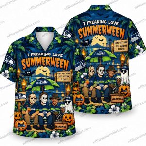 Seattle Seahawks Summerween Horror Ensemble Halloween Hawaiian Shirt