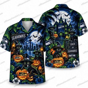 Seattle Seahawks Witch Pumpkin Night Halloween Hawaiian Shirt