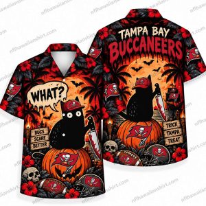 Tampa Bay Buccaneers Black Cat Halloween Reaction Hawaiian Shirt