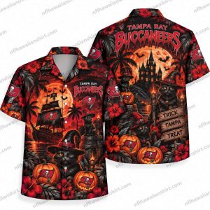 Tampa Bay Buccaneers Black Cat Haunted Castle Halloween Hawaiian Shirt