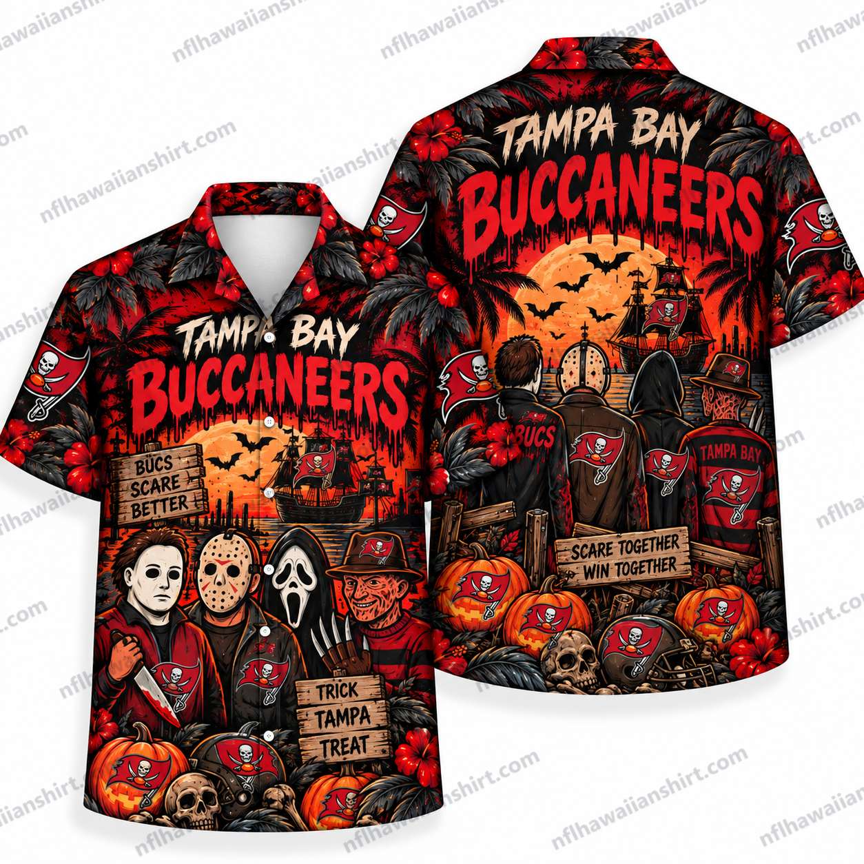 Tampa Bay Buccaneers Horror Icons Ensemble Halloween Hawaiian Shirt Tampa Bay Buccaneers Horror Icons Ensemble Halloween Hawaiian Shirt