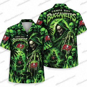 Tampa Bay Buccaneers Neon Green Reaper Skull Field Halloween Hawaiian Shirt