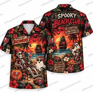 Tampa Bay Buccaneers Skeleton Halloween Beach Vacation Hawaiian Shirt