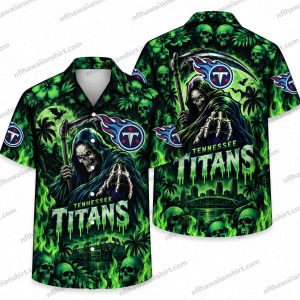 Tennessee Titans Grim Reaper Green Skull Inferno Halloween Hawaiian Shirt