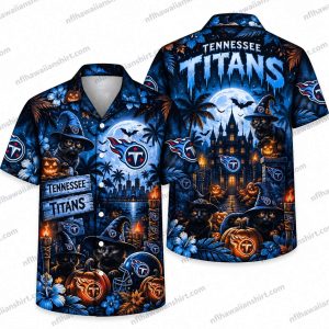 Tennessee Titans Haunted Mansion Moonlit Grounds Halloween Hawaiian Shirt