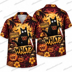 Washington Commanders Black Cat Halloween Reaction Hawaiian Shirt
