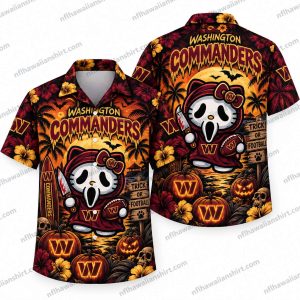 Washington Commanders Ghostface Hello Kitty Mashup Halloween Hawaiian Shirt