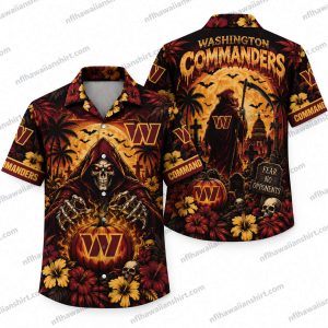 Washington Commanders Grim Reaper Graveyard Sunset Halloween Hawaiian Shirt