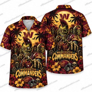 Washington Commanders Living Dead Football Ensemble Halloween Hawaiian Shirt