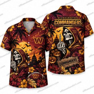 Washington Commanders Skeleton Fan Sunset Halloween Hawaiian Shirt