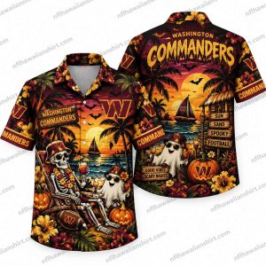 Washington Commanders Skeleton Halloween Beach Vacation Hawaiian Shirt