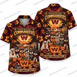 Washington Commanders Spooky Schnauzer Society Halloween Hawaiian Shirt