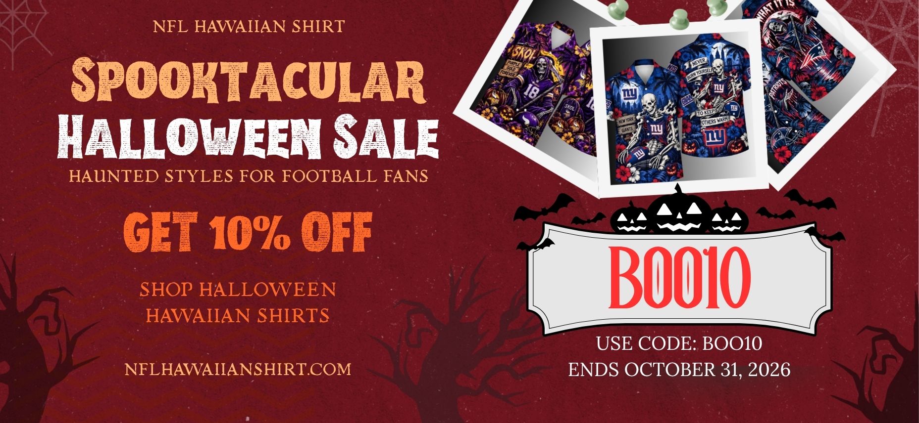 NFL Halloween Hawaiian Shirts 10% Off Sale - Code BOO10